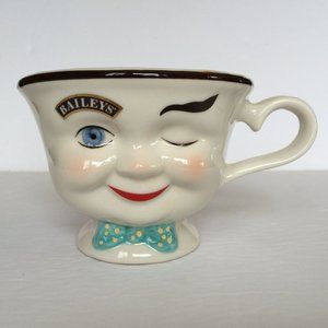 Baileys Irish Cream Coffee Tea Cup Winking Man Face White Blue Green Bow Tie